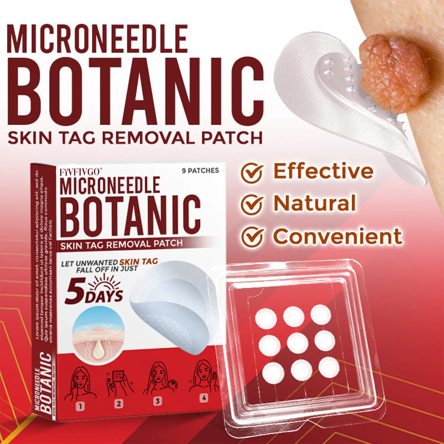 Fivfivgo® MicroNeedle Botanic Skin Tag Removal Patch Made in the USA